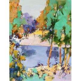 y15952-油畫-油畫風景系列-湖畔